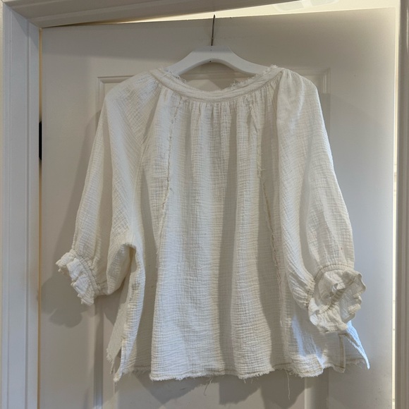 Free People White Textured Button-Up Blouse - Picture 3 of 6